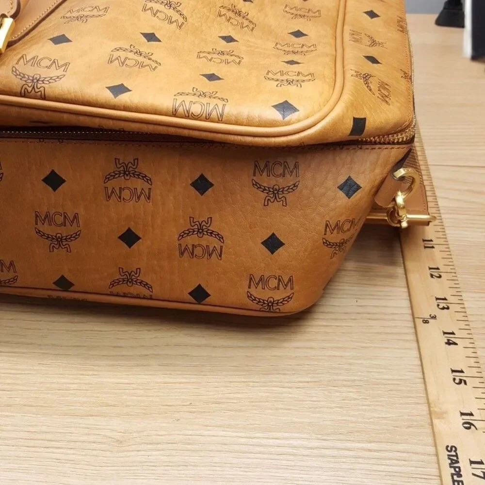 MCM Ottomar Suitcase in Visetos Tan Cognac Leather Weekender Monogram Logo $1390